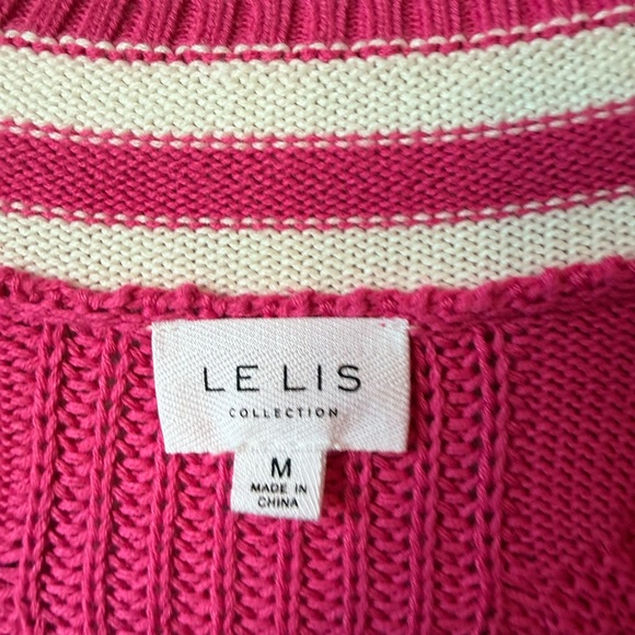 Le Lis hot pink & White V-Neck cable Sweater size medium - Picture 5 of 6